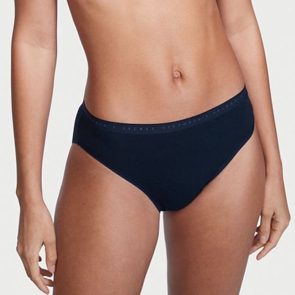 VS High-Leg Brief Stretch Cotton Noir Navy Blue Panty NWT - Picture 4 of 9